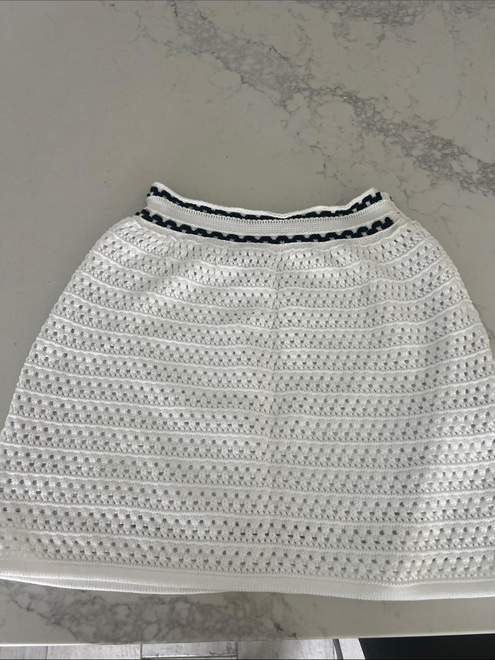 RED Valentino White Crochet Skirt with Black Trim Waistband